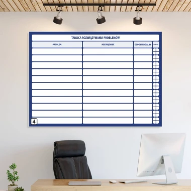 Lean 109 whiteboard for problem-solving - Office setup with light-colored walls and minimalist furniture.