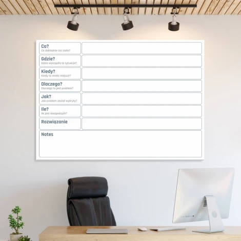 Dry-erase problem-solving board, lean 134 - Office arrangement. Light-colored walls, minimalist design.