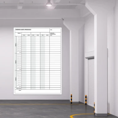 Lean daily production whiteboard 069 - Warehouse setup. White walls, gray floor.