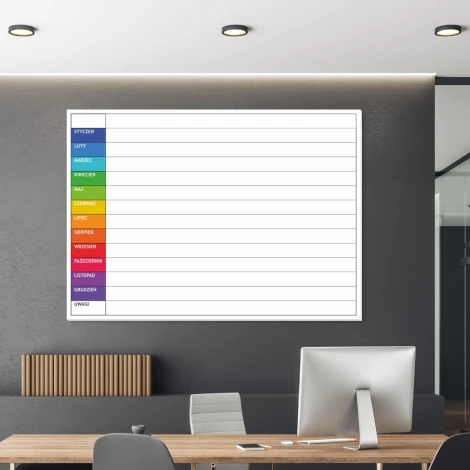 Annual lean planner whiteboard 050 - Office setup with light-colored walls and modern furniture.