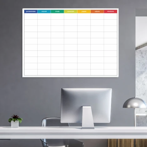 Weekly lean planner dry-erase board 058 - Simple grid with colorful headers for each day of the week.