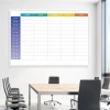 Weekly dry-erase lean planner board with hours, ideal for office arrangement. Bright walls and furniture.