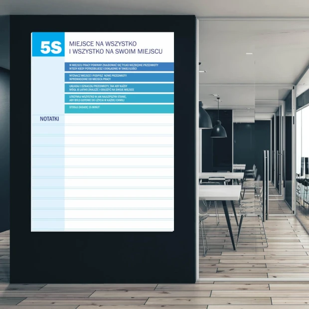5S dry-erase board with notebook 065 - Graphic design. Simple layout with 5S header and lines for notes.