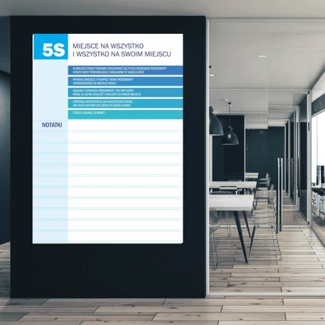 5S dry-erase board with notebook 065 - Graphic design. Simple layout with 5S header and lines for notes.