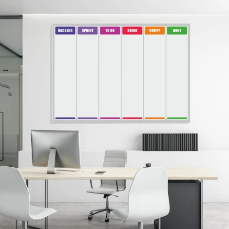 Scrum lean dry-erase board 139 - Office setup with light-colored walls and modern furniture.