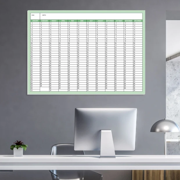 Universal dry-erase calendar English version 282 - Office setup. Walls in shades of gray.