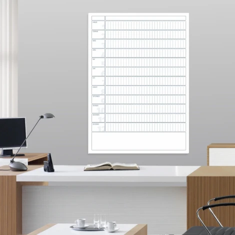 Universal dry-erase calendar, German version 278 - Office setup with light-colored walls and furniture in shades.