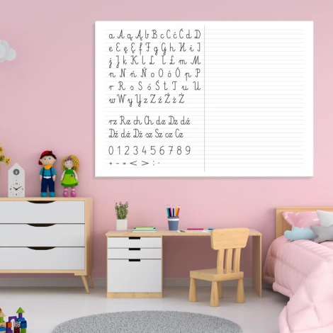 Magnetic dry-erase writing board 003 - Styled in a children\'s room with light-colored walls and furniture.