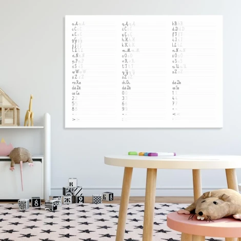 Magnetic dry-erase writing board 004 - Styled in a children\'s room with light-colored walls and flooring.