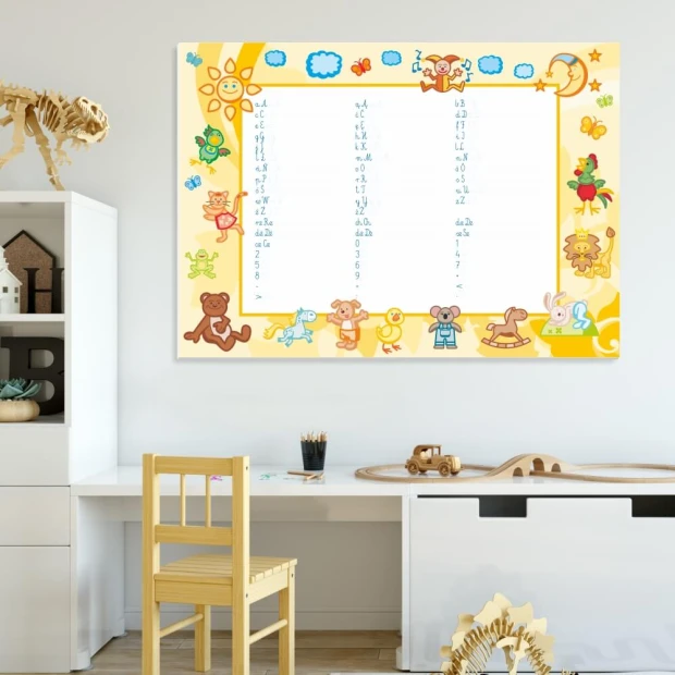 Magnetic dry-erase writing board 012 - Decorated in a bright children\'s room with simple wall colors.