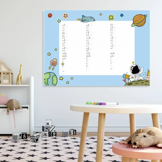 Dry-erase writing board for kids, space theme EDU 053 - Ideal for bright-colored children\'s room decor.