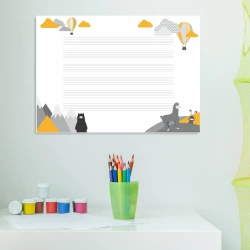 Children\'s dry-erase staff board EDU 054 - Features colorful clouds and balloons on a white background.