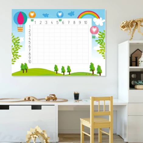 Dry-erase multiplication board for kids EDU 047 - Styled in a bright children\'s room.