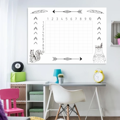Dry-erase multiplication board for kids EDU 059 - Styled in a bright children\'s room.
