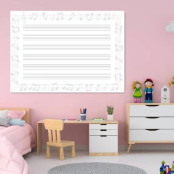 Dry-erase educational staff board EDU 044 - Decorated in a child\'s room with pink walls and furniture.