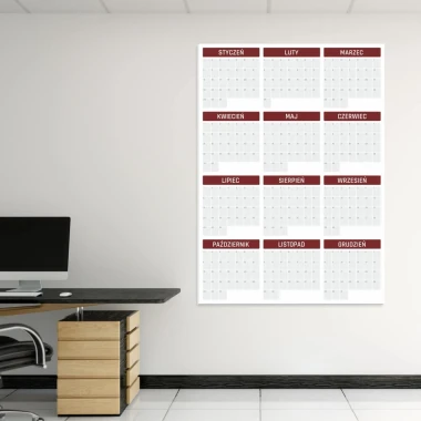 Universal yearly dry-erase calendar magnetic board 352 - Office setup with light walls and furniture.