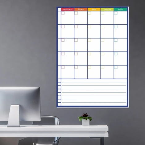 Magnetic whiteboard planner 274 - Office setup with gray walls and minimalist furniture.