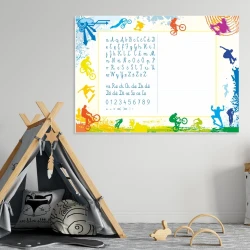 EDU dry-erase board for writing practice 019 - Features letters, numbers, and illustrations of children\'s characters.