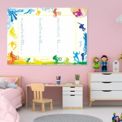 EDU dry-erase board for writing practice - styled in a pink children\'s room with light-colored furniture.