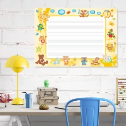 EDU five-line whiteboard 009 - Office setup with light-colored walls and white furniture.