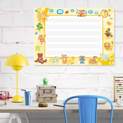 EDU five-line whiteboard 009 - Office setup with light-colored walls and white furniture.