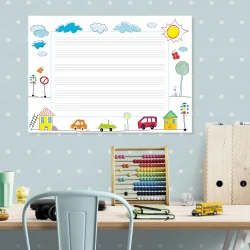 EDU five-line whiteboard 025 - Styled in a children\'s room with light-colored walls and a carpeted floor.