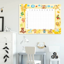 EDU dry-erase multiplication board - Decor in a children\'s room with light-colored walls and white furniture.