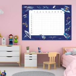 EDU multiplication dry-erase board 014 - Decor in a child\'s room. Pink walls, white furniture.