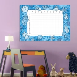 Magnetic dry-erase multiplication chart 006 - Decor for a child\'s room with purple walls.