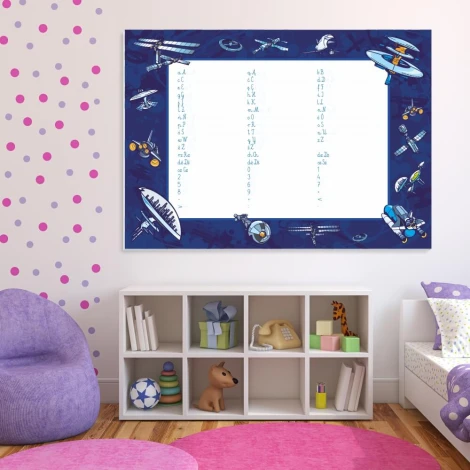 Magnetic dry-erase writing board 016 - Decor in a child\'s room with white walls and pink accents.