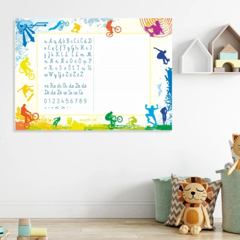 Magnetic dry-erase writing board 019 - Decorated in a bright children\'s room with light-colored walls and furniture.