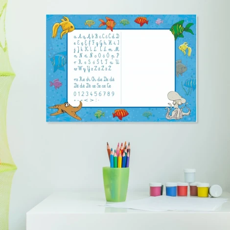 Magnetic dry-erase writing board 023 - Decorated in a children\'s room with light-colored walls in the background.