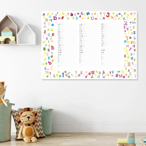 Magnetic dry-erase writing board 036 - Decorated in a bright children\'s room with light-colored walls and furniture.