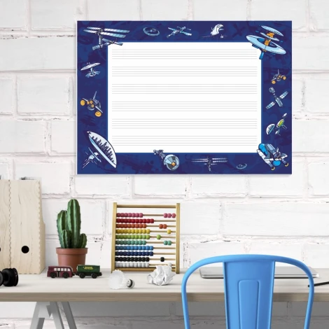 Magnetic dry-erase five-line board 013 - Styled in a child\'s room with light-colored walls and furniture.