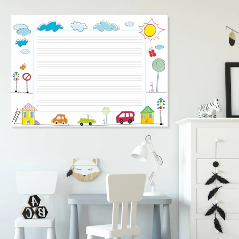 Magnetic dry-erase five-line board 025 - Styled in a children\'s room with light-colored walls and simple furniture.