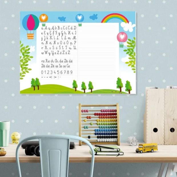 Magnetic dry-erase writing board for kids, perfect for a bright children\'s room decor.