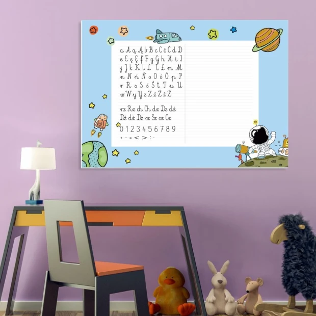 Magnetic dry-erase board for kids, space-themed, perfect for a child\'s room decor.