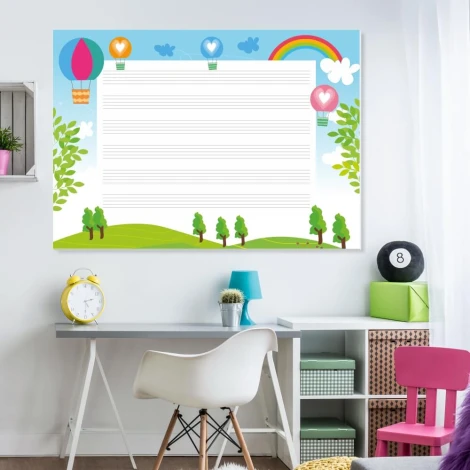 Magnetic dry-erase five-line board for kids, perfect for a bright children\'s room decor.
