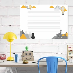Magnetic dry-erase staff board for kids, perfect for office decor with white walls and light furniture.