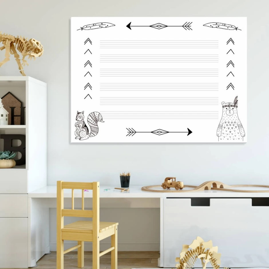 Magnetic dry-erase five-line board for kids, perfect for brightening up a children\'s room.