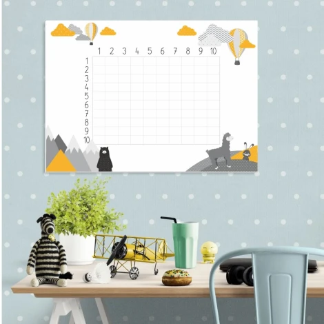 Magnetic multiplication dry-erase board for kids - Perfect for a bright children\'s room decor.