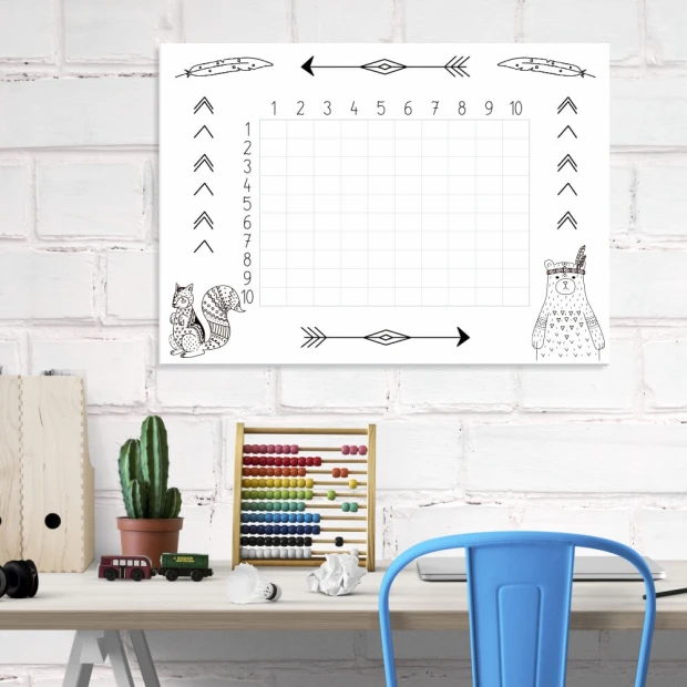 Magnetic multiplication dry-erase board for kids - perfect for brightening up a children\'s room.
