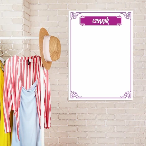 Elegant dry-erase board with a price list, perfect for a modern Scandinavian-style wardrobe.