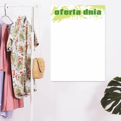 Magnetic whiteboard 019 daily deal - Room setup with a clothes rack. Light walls and furniture.