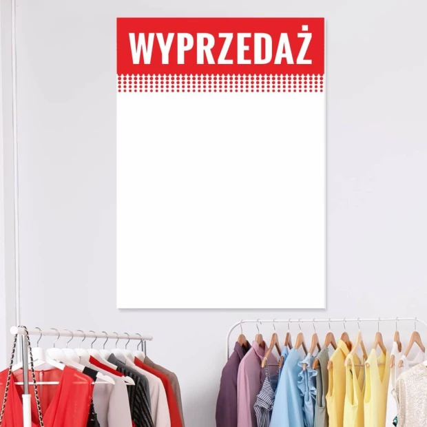 Magnetic whiteboard 022 sale - Display in a clothing store with light-colored walls and hangers in the background.
