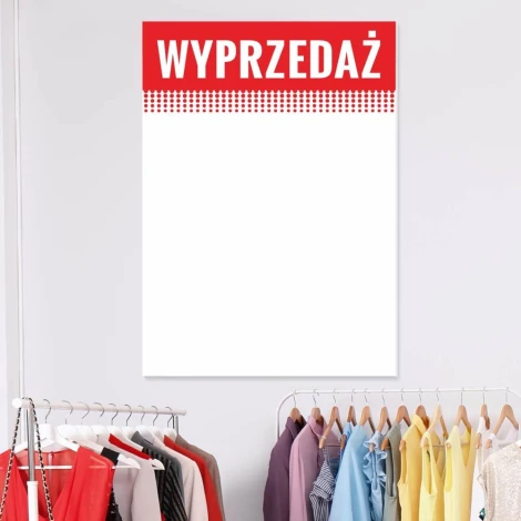 Magnetic whiteboard 022 sale - Display in a clothing store with light-colored walls and hangers in the background.