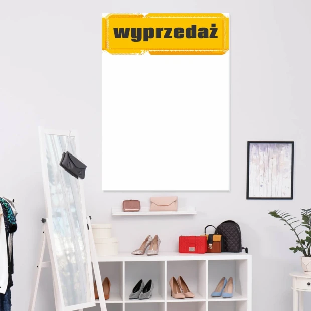 Magnetic whiteboard 024 sale - Display in a clothing store. Walls in light colors.