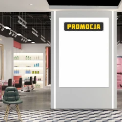 Magnetic whiteboard 025 promotion - Designed for a hair salon with light-colored walls and flooring.