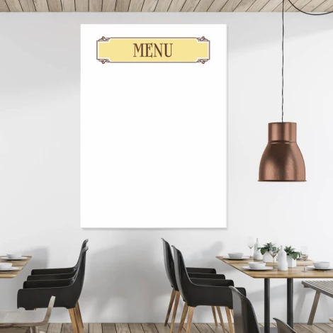 Magnetic whiteboard 029 menu - Restaurant decor with light-colored walls and wooden elements.