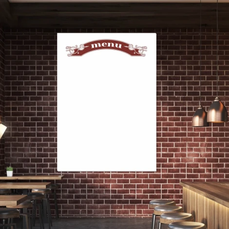 Magnetic whiteboard 032 menu - Restaurant decor with dark bricks and wooden furniture.